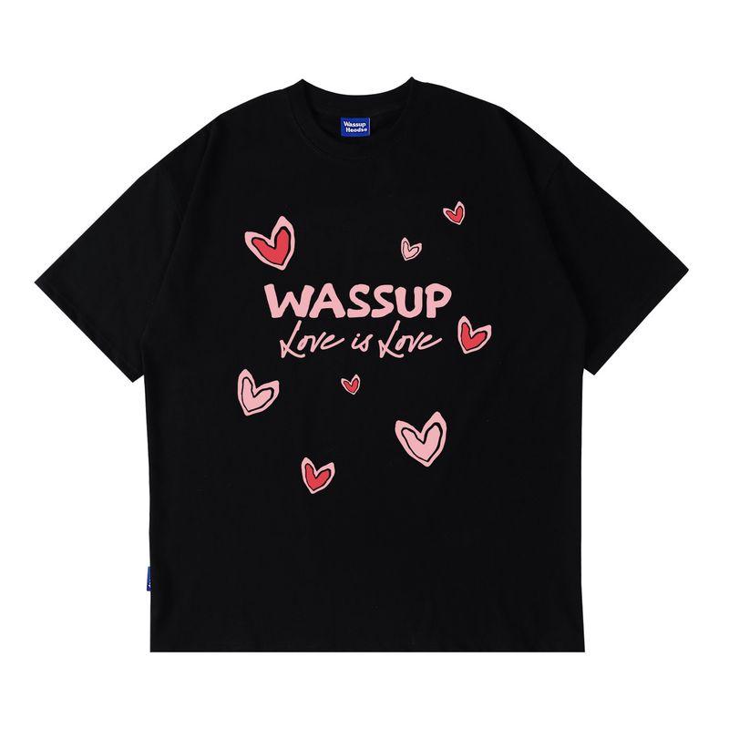 Wassup Heods Trendy Brand Heart-Themed Couple Short-Sleeve T-Shirt Summer Loose Pure Cotton National Trend Unisex T-Shirt Summer