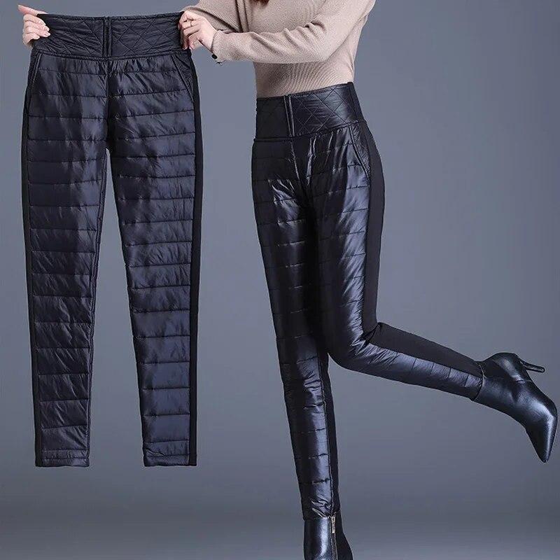 Повседневные утепленные женские брюки с высокой талией, модные облегающие брюки-карандаш, уличная одежда, зимние черные ветрозащитные брюки 29643
