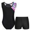 Детский гимнастический купальник без рукавов для девочек с шортами, балетный комбинезон, танцевальная одежда, спортивный тренировочный костюм