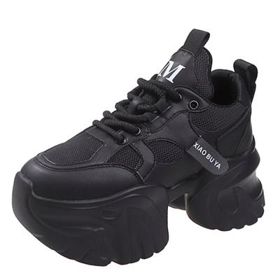 Мода Модные массивные кроссовки женские осенние спортивные туфли на платформе со шнуровкой женские туфли на толстом каблуке 7 см женские кожаные кроссовки