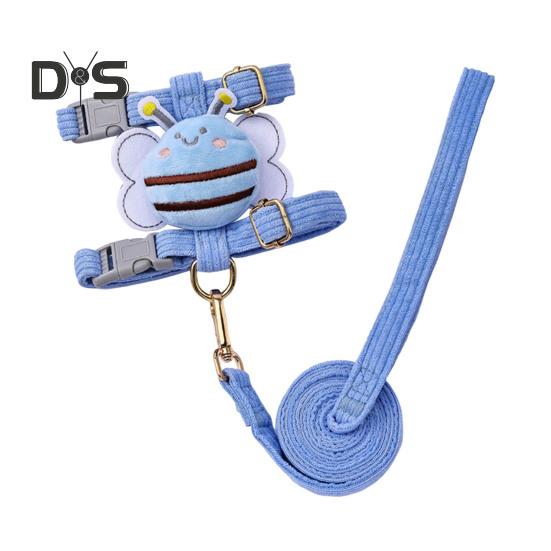 Комплект шлейки и поводка для кошек, регулируемая шлейка для котят с защитой от побега и рисунком пчелы для маленьких и средних кошек и собак на открытом воздухе