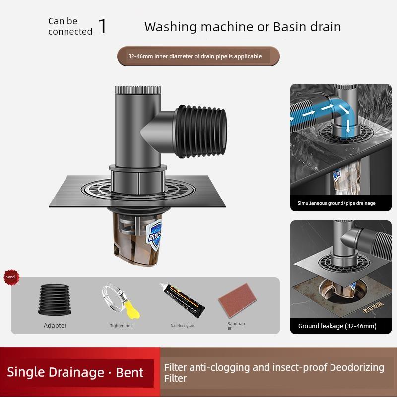 Downcomer Three-Head through Washing Machine Drain-Pipe Tee Split Floor Drain Water Flow Device One Divided into Two Type Joint Port Docking Device