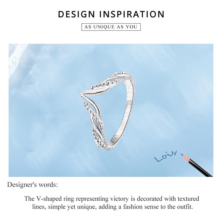 BAMOER модное V-образное кольцо для женщин из стерлингового серебра 925 пробы простое модное геометрическое кольцо для девочек свадебный подарок ювелирные изделия