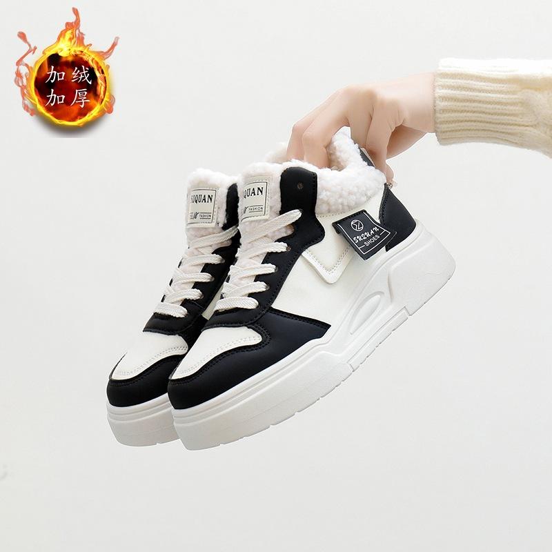 Ins бархатные высокие белые туфли женские 2024 зимние корейские версии универсальные студенческие туфли для сноуборда теплая повседневная обувь женская K2705
