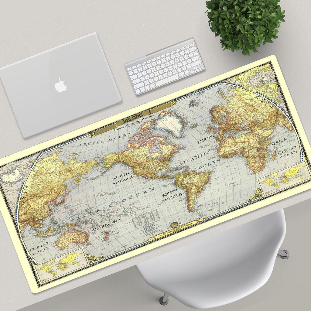 Очень большой черный коврик для мыши с защитой от грязи, с изображением карты мира и фиксирующимися краями для настольных компьютеров