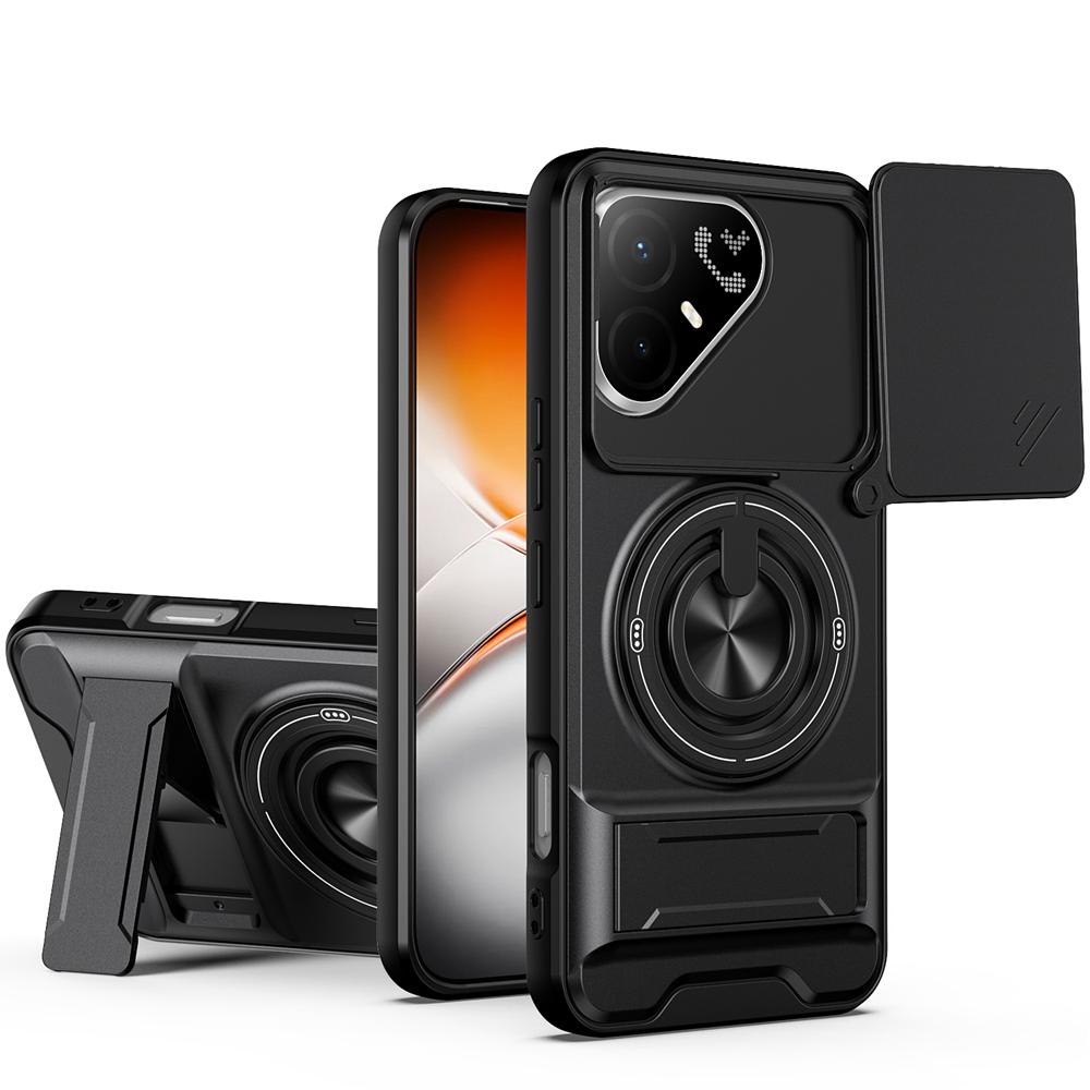 KEYSION Магнитный чехол для телефона TECNO Pova 8 Pro 5G Защита камеры со сдвижной крышкой Вертикальная подставка Кольцо 360° Ударопрочная задняя крышка