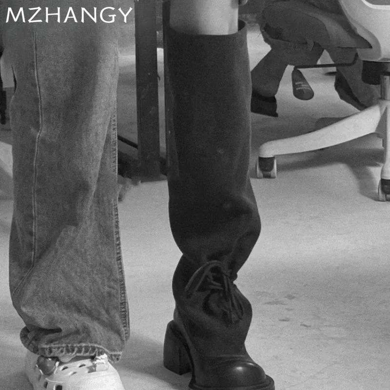 Женские ковбойские высокие сапоги на высоком каблуке, дизайнерские массивные туфли, женские зимние сапоги 2025 года, туфли-лодочки-гладиаторы, новые женские зимние длинные ботинки