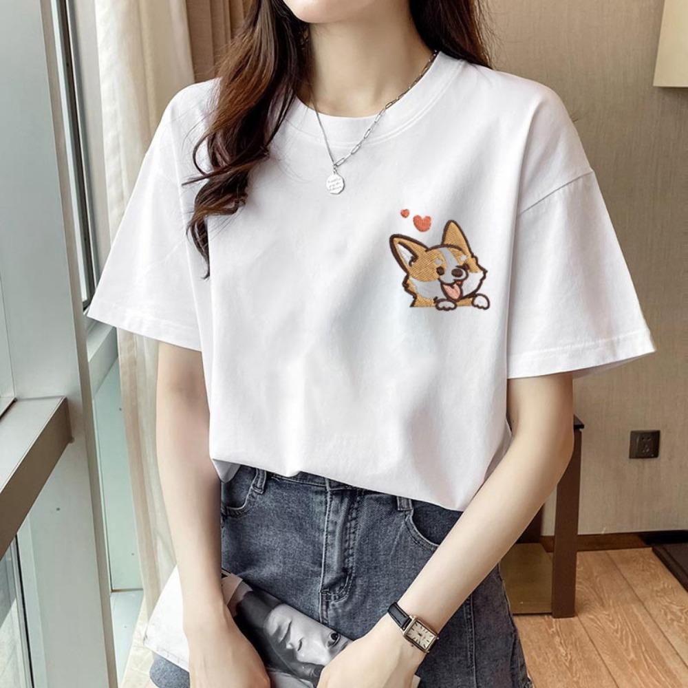 Cotton Summer Short-Sleeved Printed T-shirt Student Loose Half-Sleeve Base Cute Top