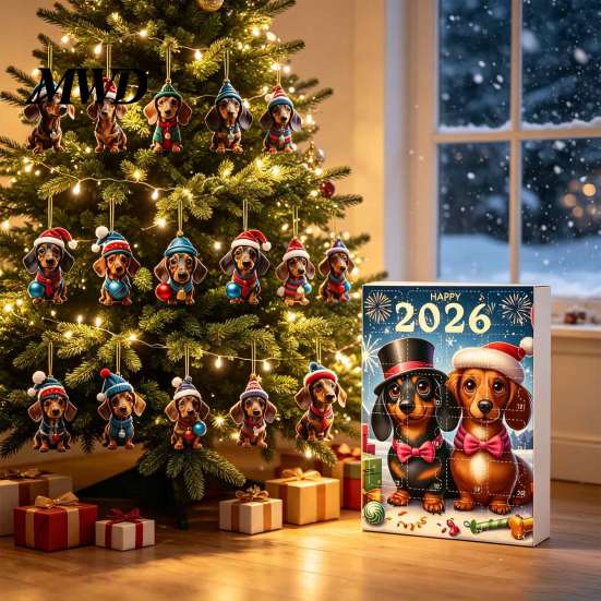 Cute Pet Hanging Ornaments Dachshund Advent Calendars 2026, 24 Days 2D Acrylic Pendant Christmas Holiday Countdown Calendar Calendar, Collectible Dog