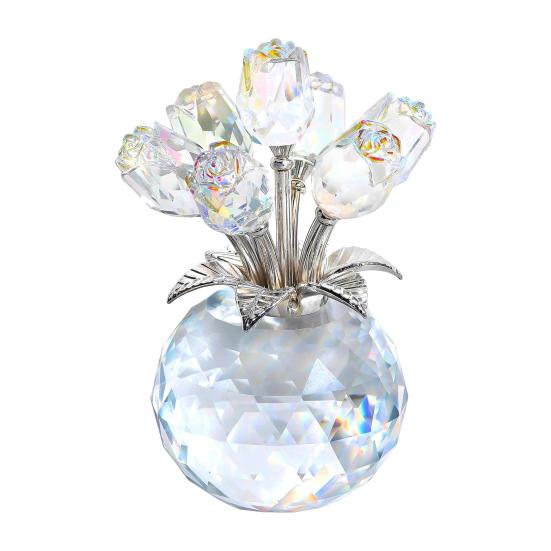 Фигурка Букет Роз из Искусственного Хрусталя с Круглой Вазой Цветочные Стеклянные Украшения Ручной Работы Подарки с Розами на День Святого Валентина, День Матери, День Рождения, Годовщину