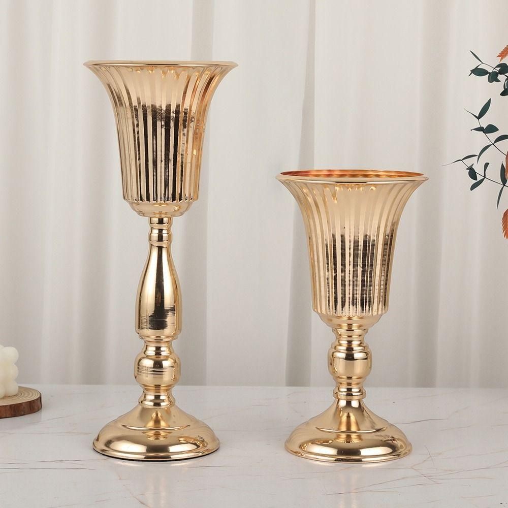 European Style Wedding Flower Vase Golden Dried Flower Pot Metal Trumpet Vases Living Room