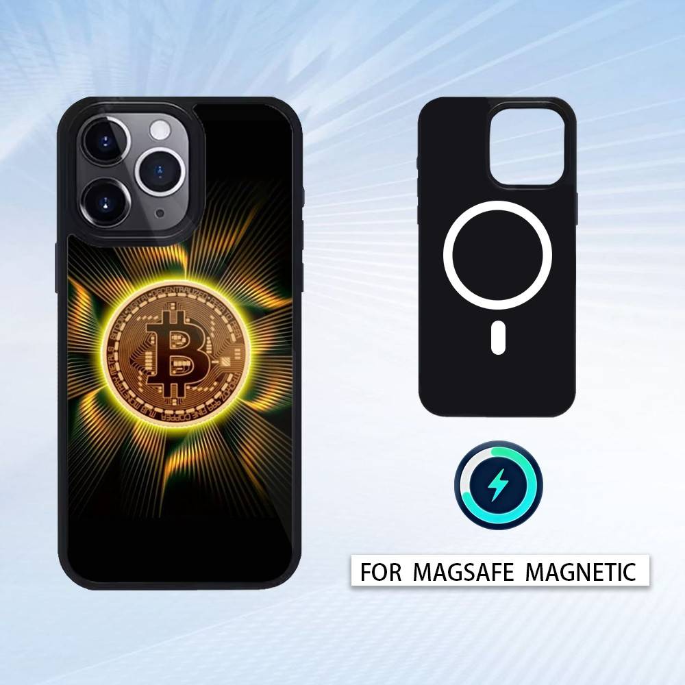 C-Crypto C-Валюта Биткоин BTC Чехол для телефона Для iPhone17,16,15,14,13,12,Pro,Max,Магнитный Для Magsafe Беспроводной зарядки