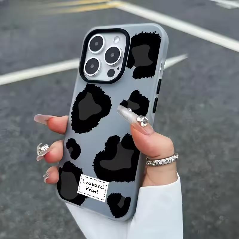 Простой Черный Чехол-Жвачка с Леопардовым Принтом для iPhone 17 AIR 16 15 14 13 12 11 PRO MAX PLUS Y2K Ударопрочный Силиконовый Чехол