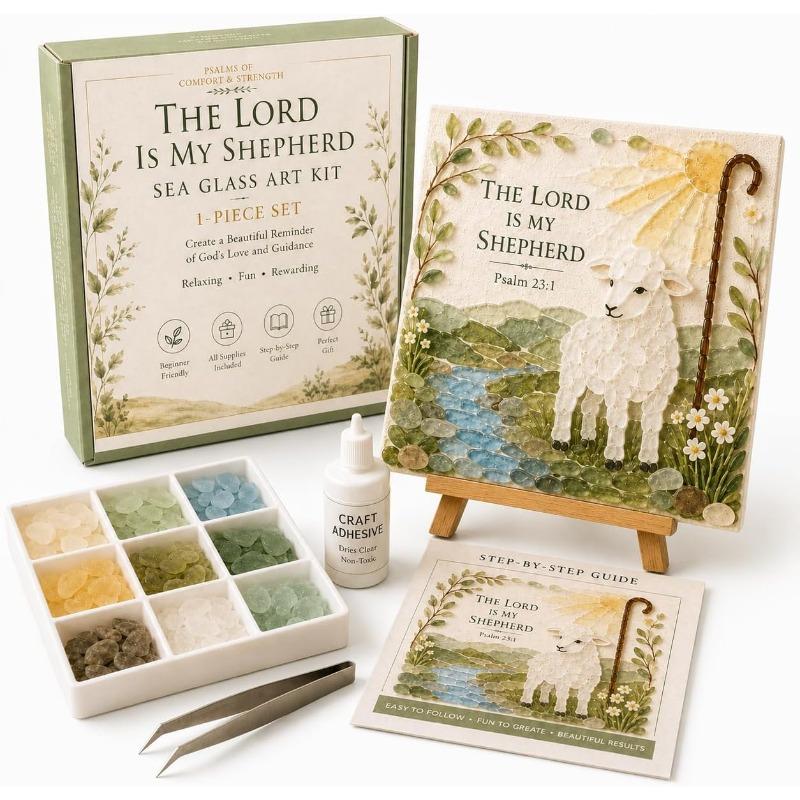 Psalms of Comfort Strength Sea Glass Art Kit, Christian DIY Craft Kit with Inspirational Bible Verse Design, Faith Home Decor Wall Art