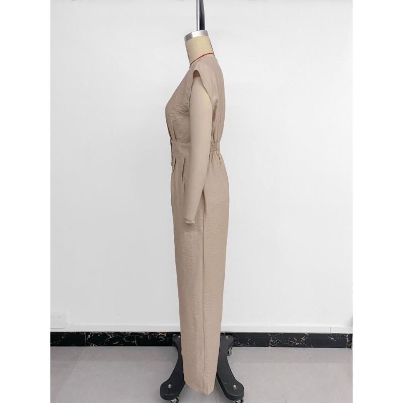 Женский новый комбинезон для отдыха и отпуска, простой, с V-образным вырезом, однотонный, эластичный, с высокой талией и широкими штанинами