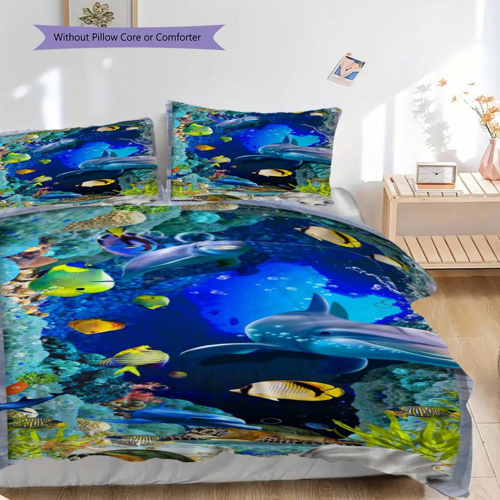 Ocean Life Adventure Threepiece Set 1 Duvet Cover 2 Pillowcase Without Core Bedding Set Soft And Comfortable Duvet Cover And Pillowcase