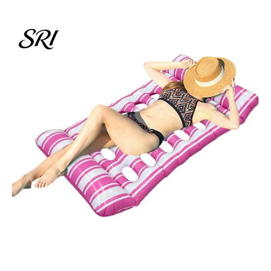 Travel-friendly Pool Float Inflatable Mat with Hole Headrest Adults Size Foldable Water Toy Floating Lounger Raft Summer Swimming Party Beach