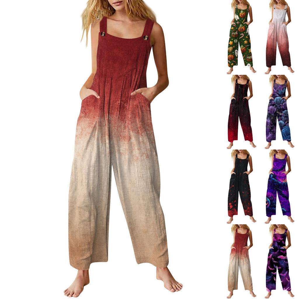 Женский комбинезон с принтом, повседневный свободный комбинезон