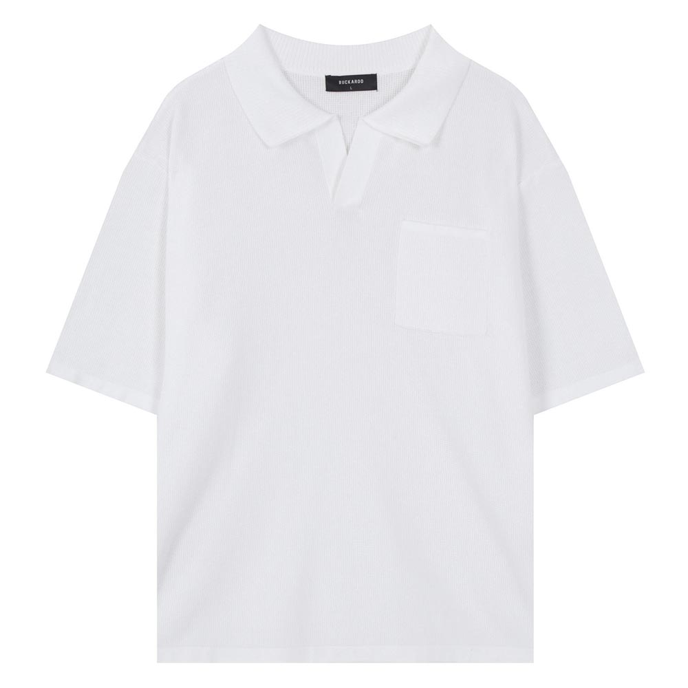 BUCKAROO C/P Waffle Open Collar Short Sleeve Knit White