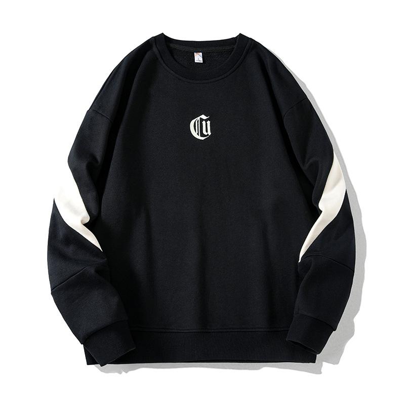 Men's Spring and Autumn Long Sleeve Round Neck Pullover Letter Printed Long Sleeve Breathable Standing Collar Long Sleeve