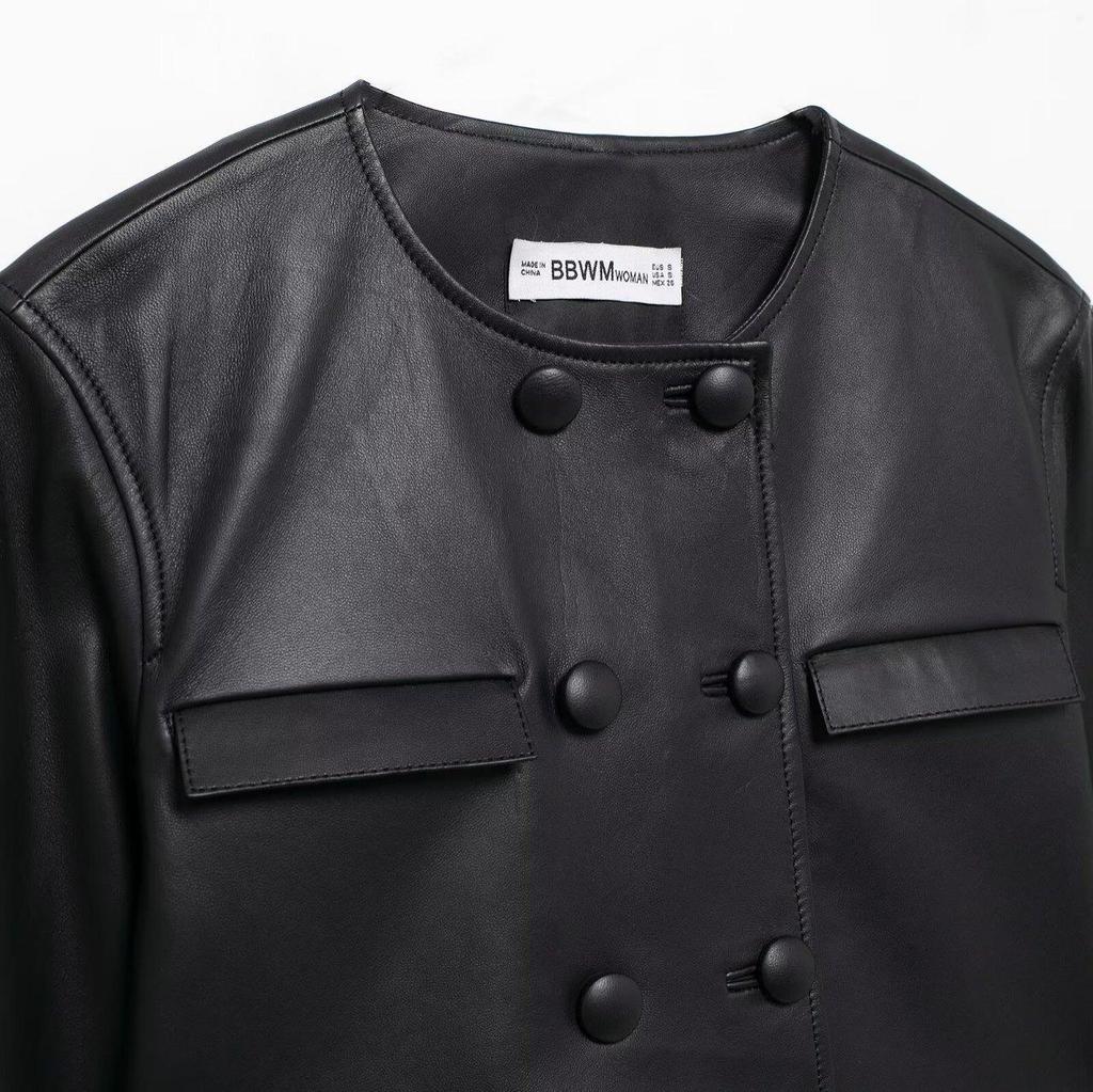 Весна 2025 Женский стильный европейский и американский комплект из короткой кожаной куртки и юбки