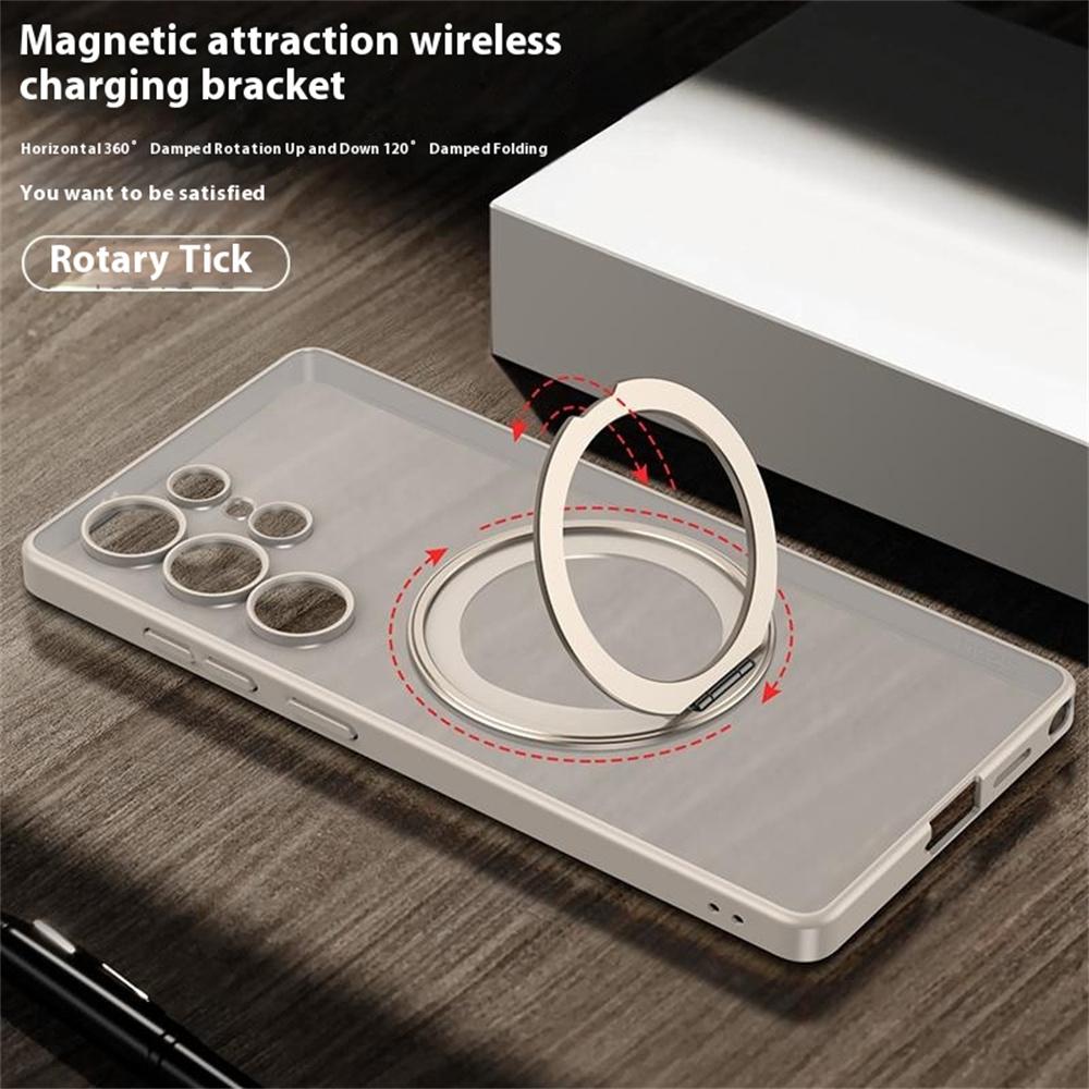 For Samsung Galaxy S25 Ultra Case Rotating Kickstand Translucent Matte PC+TPU Phone Cover Compatible with MagSafe