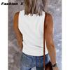 Summer New Europe and The United States Women's Buckle Knitted Undershirt Solid Color V-neck Sleeveless Blouse Female