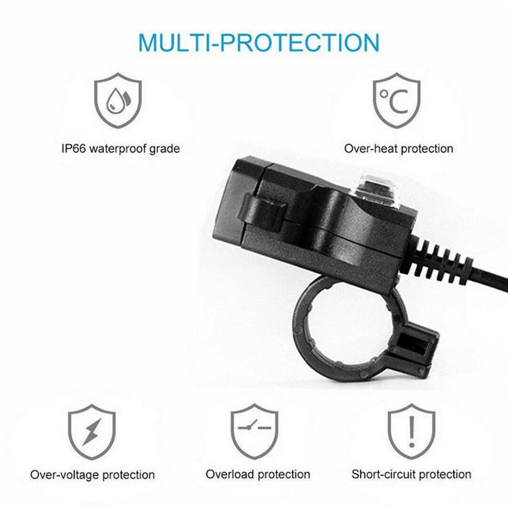 12-24 В 2 USB Зарядное гнездо на руль мотоцикла + Переключатель