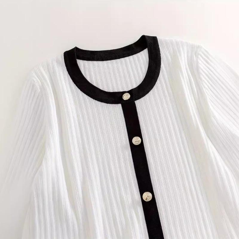 Круглый вырез с длинными рукавами трикотаж женский весенний однобортный топ с высокой талией тонкий