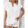Summer Short Sleeve Loose Women Blouse New V-neck Button Retro Cotton Shirts Office Casual Simple Tops Shir… More