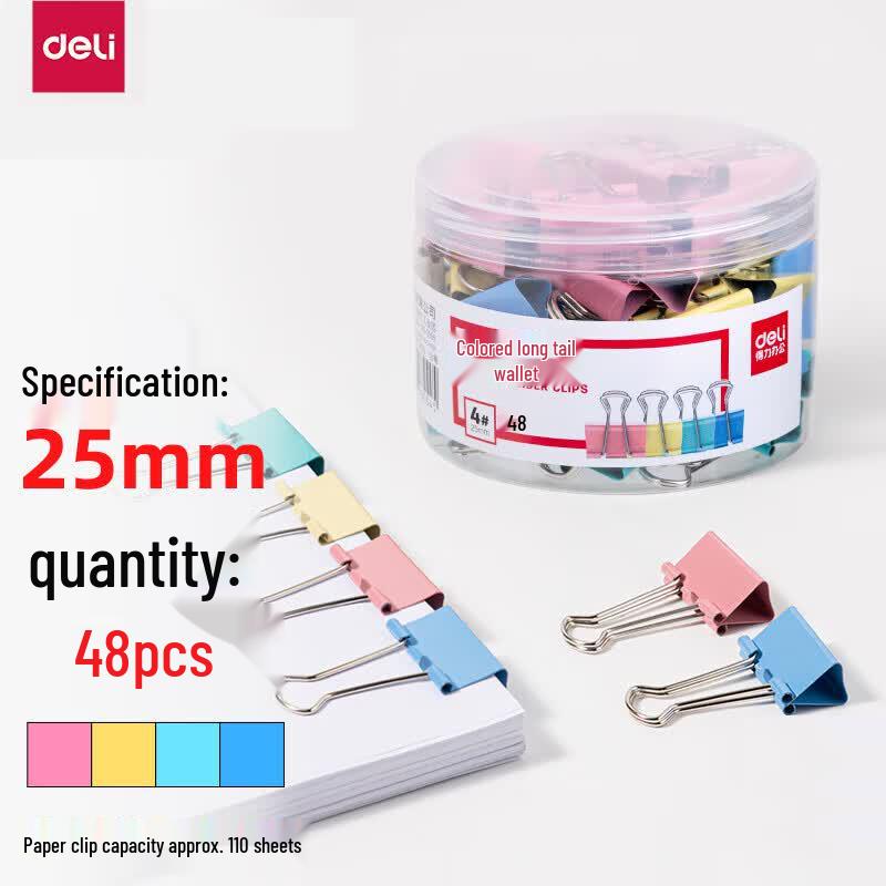 Deli 8554-4 Colored Long Tail Binder Clips