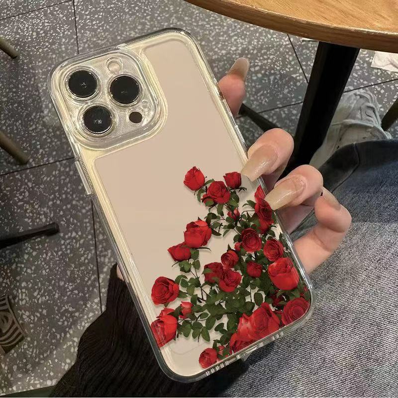 Арт красная роза для чехла мобильного телефона iphone16promax прозрачный apple 15 противоударный 14pro Япония и Корея 13x