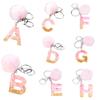 Stylish Keychain With Fluffy Ball And Gold Foil Letters Car Bag Pendant