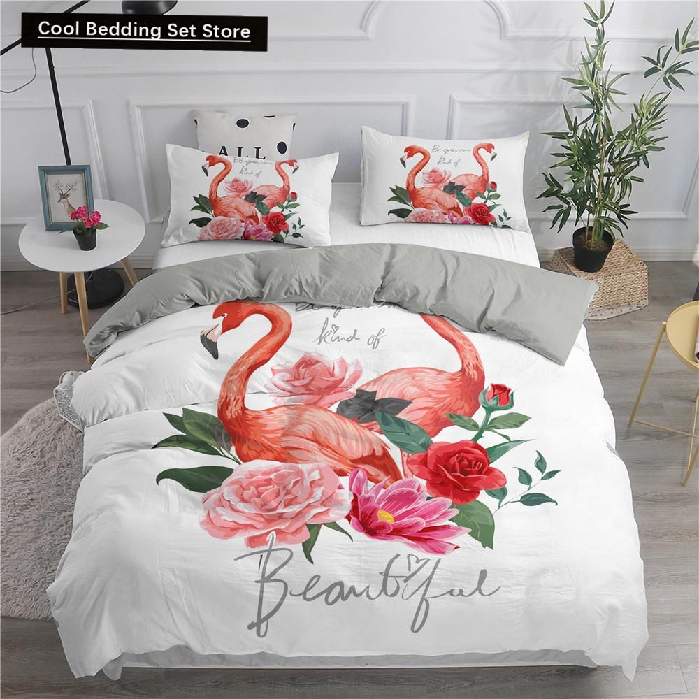 Комплект постельного белья с принтом 3D фламинго размера King Queen, розовый с изображением животных, пододеяльник с наволочками, 2/3 шт., полиэстер, пододеяльник