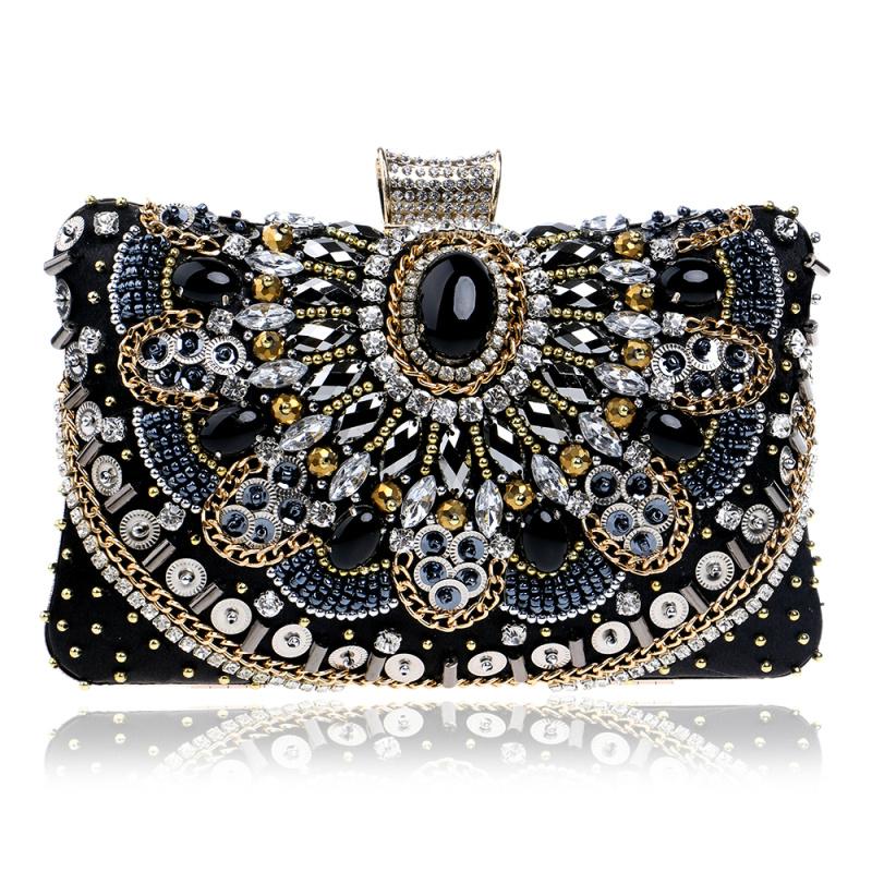 Beaded Clutch Purse Evening Bags Wedding Party Handbag Metal Chain Shoulder Bags CLE