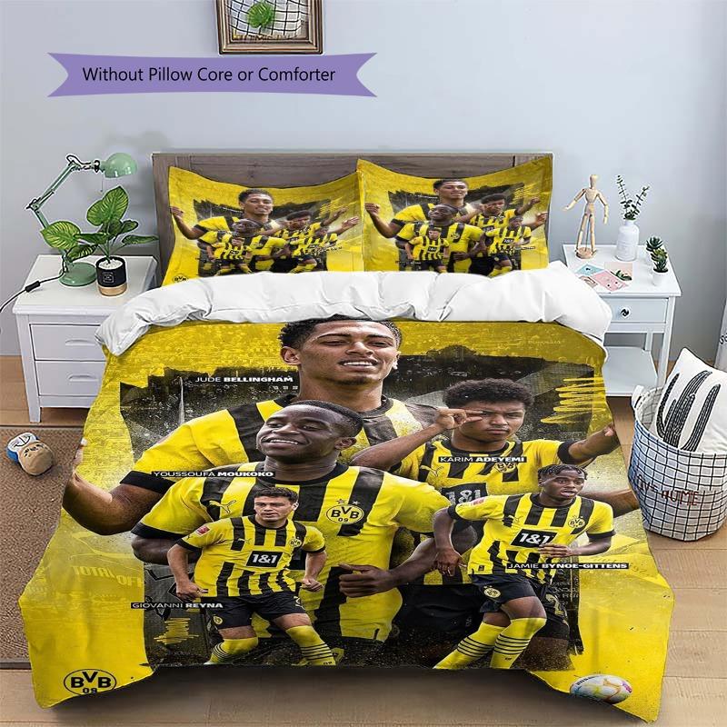 Borussia Dortmund Team Players Collage Print 3‑Pieces Duvet Cover Set Soccer Sports Bedding Bedroom Home Decor Without Pillow Core Comforter