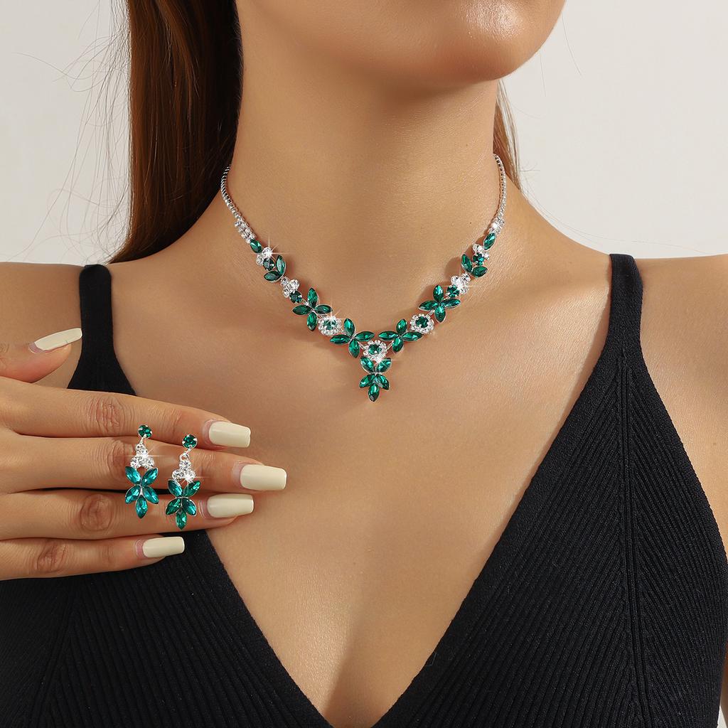 Элегантный Фиолетовый Цветок Кристальный Набор Украшений для Женщин, Сверкающее Ожерелье и Серьги со Стразами, Свадебный Подарок