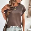 Женская летняя футболка с коротким рукавом, круглым вырезом, однотонная, жаккардовая клетка, пуловер, топ