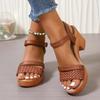Fashion Women's Braided Chunky Heel Sandals Summer 2025 Ankle Strap Platform Gladiator Sandals Woman Fashion Woven High Heeled Sandalias