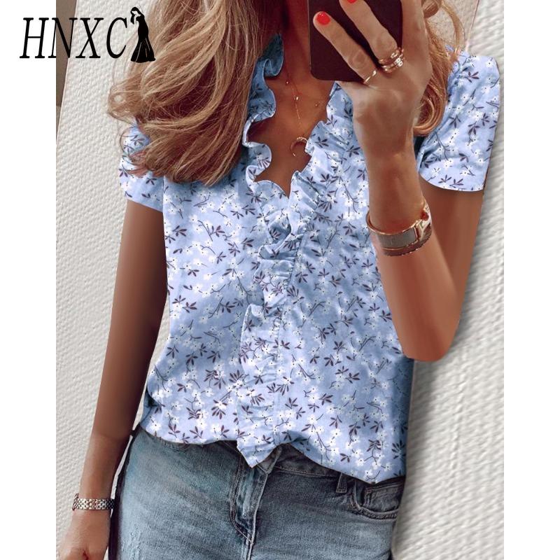 HNXC Женские модные повседневные блузки и рубашки с коротким рукавом и V-образным вырезом