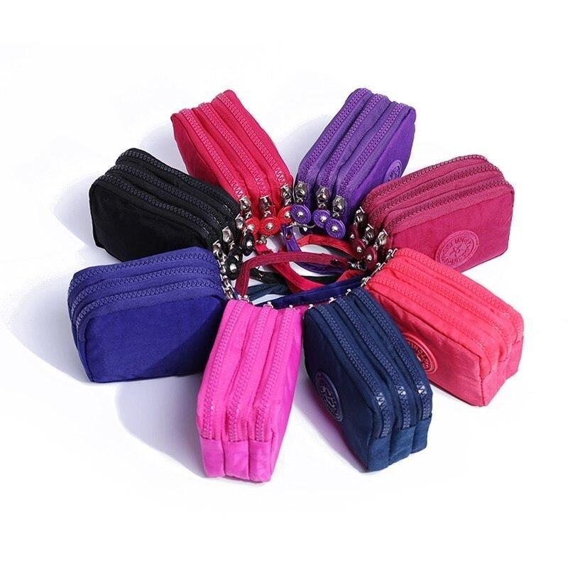 Кошелек для монет Женский Маленький кошелек Ткань с эффектом мятой стирки Кошелек для телефона Три молнии Портативная косметичка 8 цветов