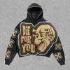 Y2K Streetwear Skull Print Hoodie Couples Vintage Harajuku Loose Fit Sweatshirt