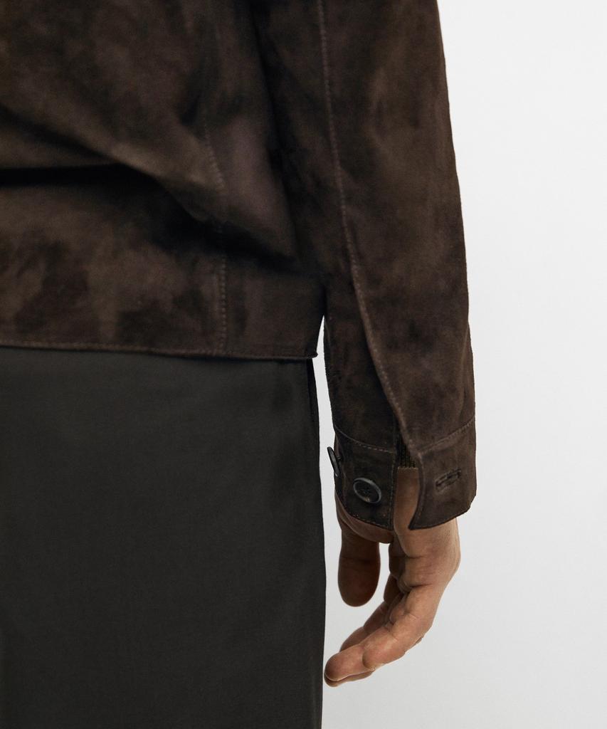 Massimo Dutti Suede Leather Overshirt With Pocket Details