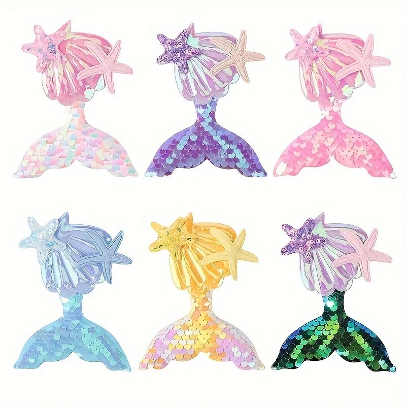 6pcs/set Shinying Mermaid Hairclips Girls Lovely Starfish Hairpin Baby Kids Bangs Decorative Hair Clip Cartoon Colorful Headwear