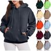 Женская модная повседневная однотонная толстовка с капюшоном и длинным рукавом с карманом