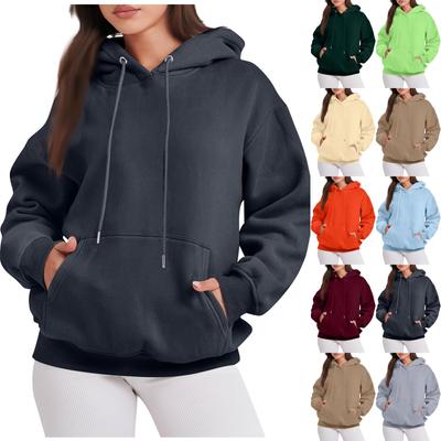 Женская модная повседневная однотонная толстовка с капюшоном и длинным рукавом с карманом