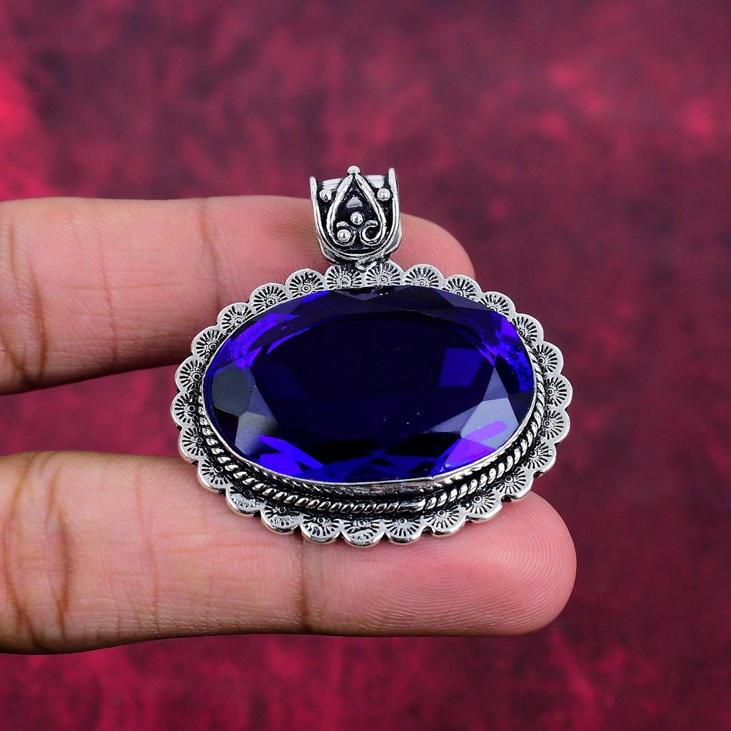 Подвеска с синим сапфиром, подвеска из драгоценного камня ручной работы, подвеска из стерлингового серебра 925 пробы, антикварные ювелирные изделия, для подарка на помолвку