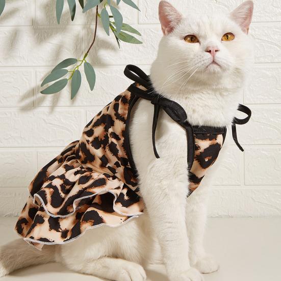 Юбка на подтяжках Двухслойная Рюши по краю Леопардовый принт Летняя Одежда для Китти Наряды для Собак для Улицы