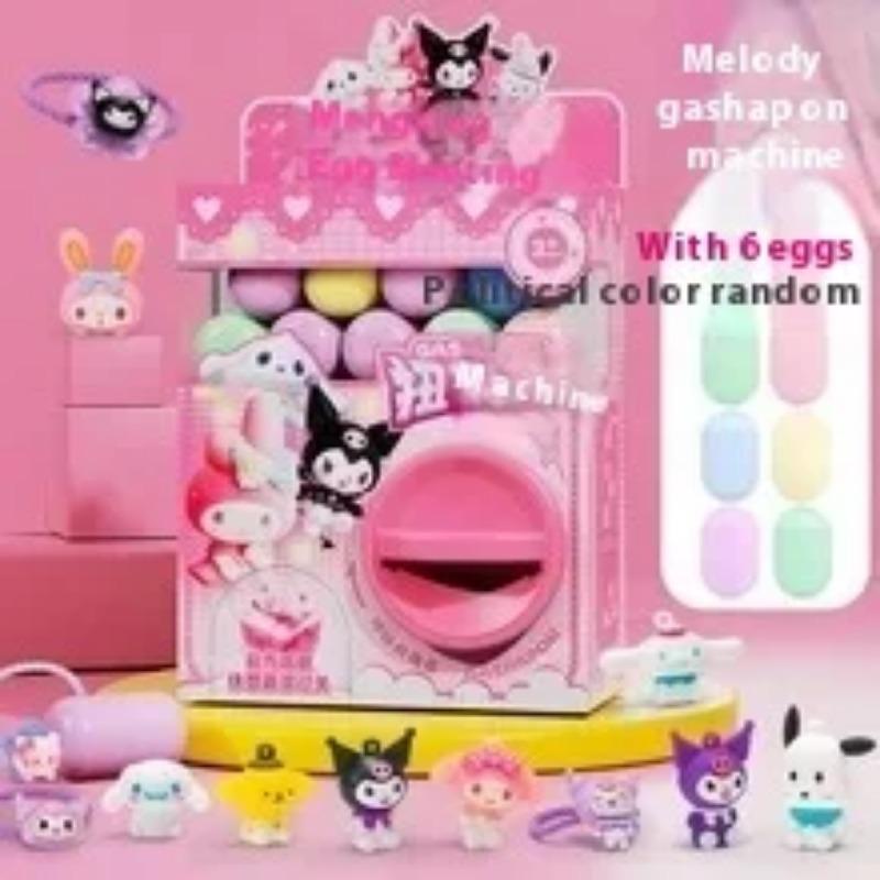 Sanrio Детский мультфильм Мелодия Крутящаяся машина для яиц Мини-кукла Хватающая куклу машина Сделай сам Веселое яйцо Слепая коробка Игрушка Детские подарки-сюрпризы