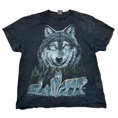 Винтажная футболка Wild Wolf с графическим принтом дикой природы Y2K 90-е черная мужская
